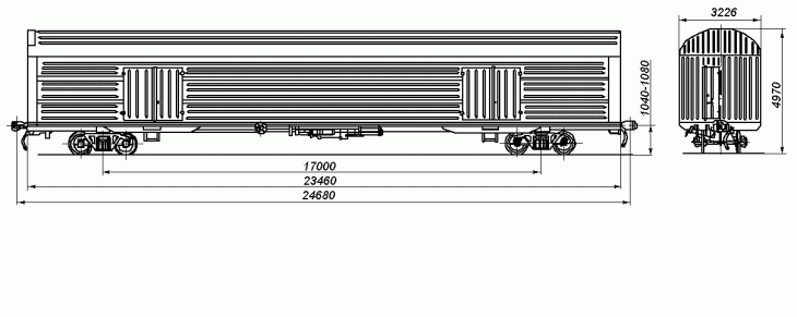 Размеры вагона 11-K651 автомобилевоза